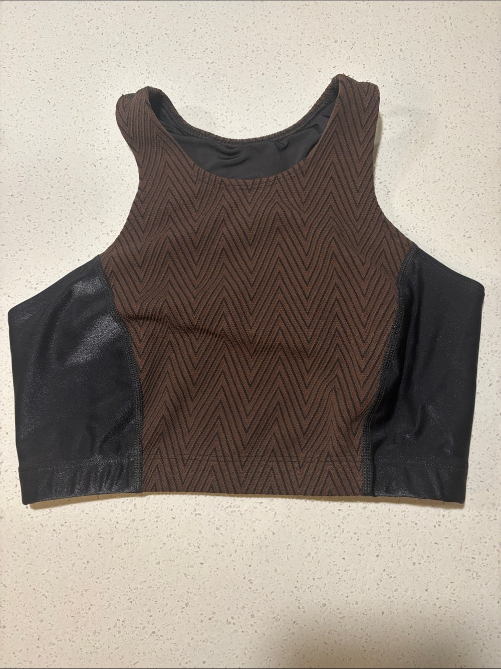 Noli Brown Chevron Crop Top with Black Side Panels